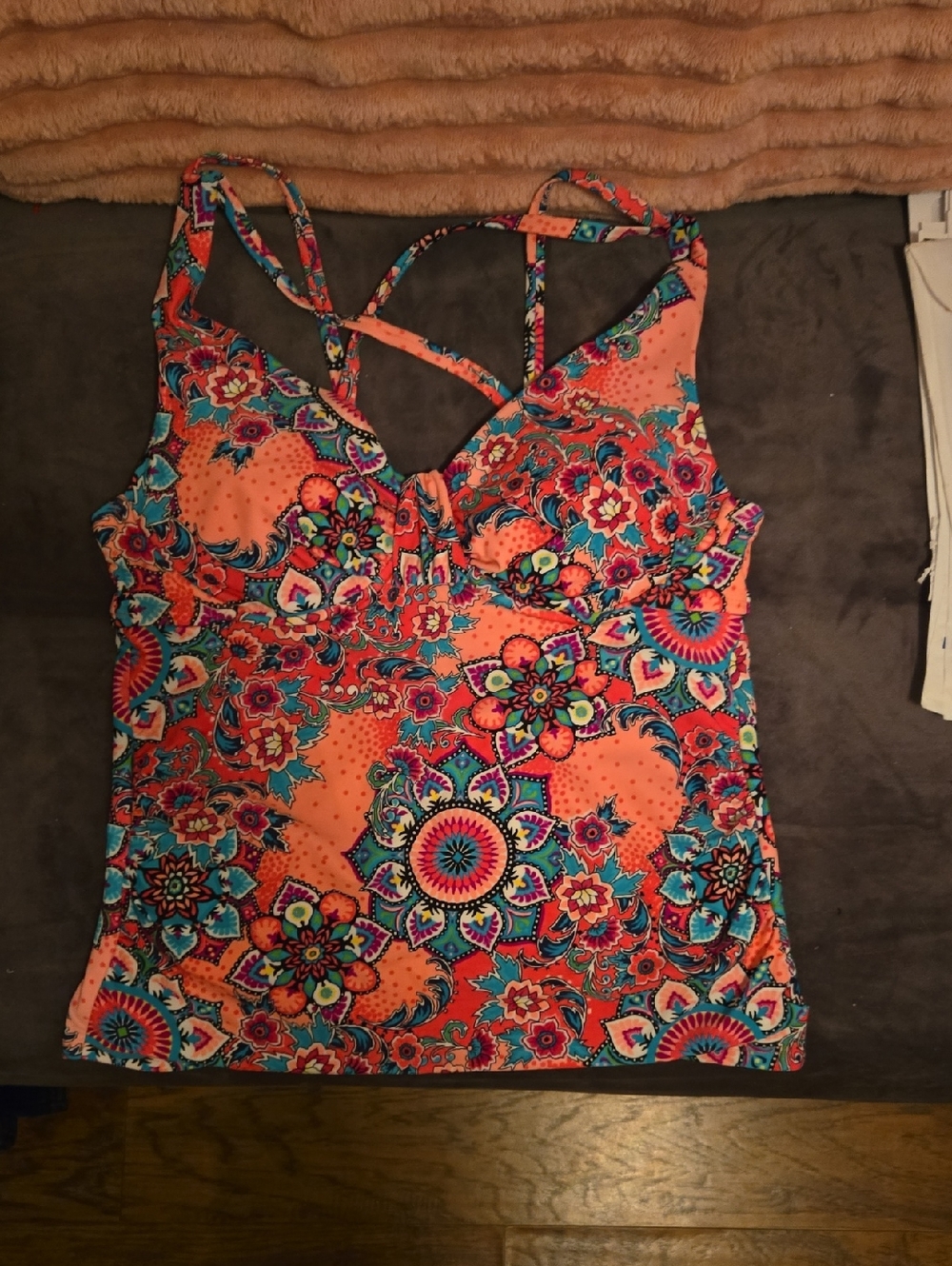 Catalina Coral Floral Strappy Tank Bikini Top